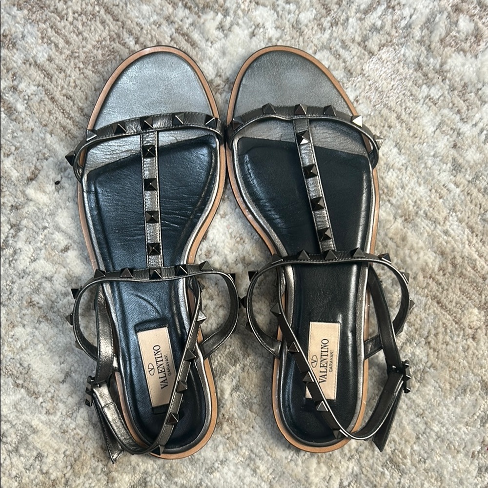 Valentino Black and Silver Sandals with Sleek Straps